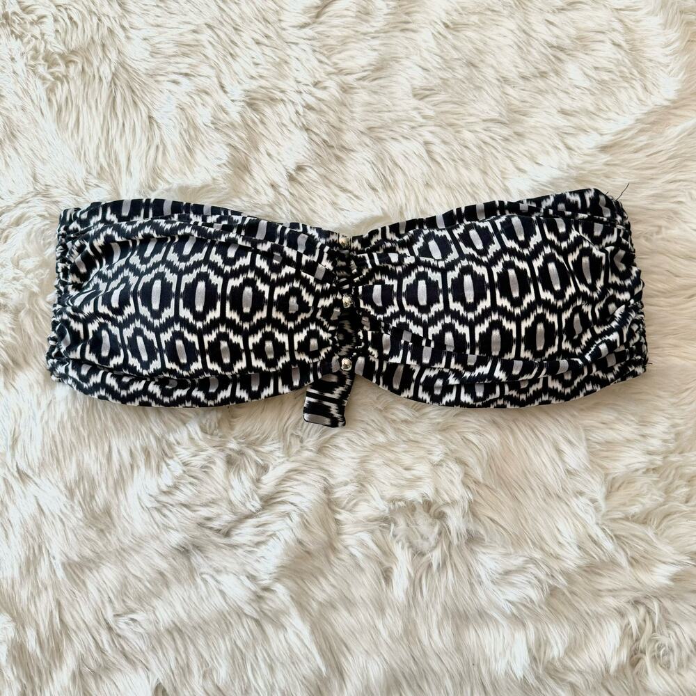 Carmen Marc Valvo Black Ikat Pattern Bead Accent Bandeau Top Medium NWOT